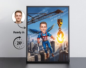 Cadeau kraanmachinist: aangepast karikatuurportret van je foto