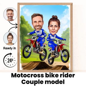 Retrato de dibujos animados de motocross personalizado, retrato de motocross, regalo para motociclista, caricatura de motocross, caricatura de foto, dibujo de motocross