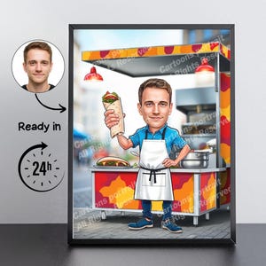 Regalo de chef de kebab: retrato personalizado de caricatura a partir de tu foto / Chef de kebab
