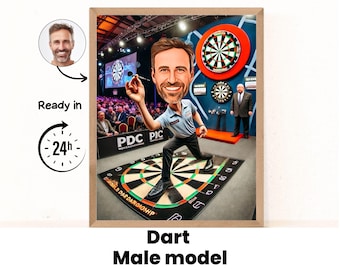 Personalised Darts Player Cartoon Portrait, Custom Darts Caricature Drawing, Funny Caricature, Gift for Friend, Drinker, Pub, Beer, Darts
