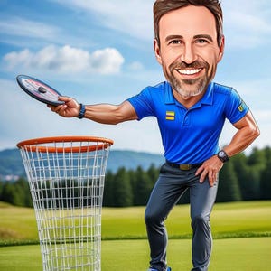 a caricature of a man holding a tennis racquet