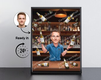 Bartender Gift – Custom Caricature Portrait From Your Photo / Bartender