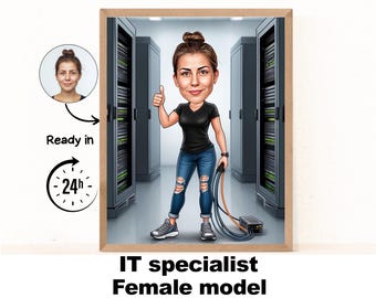 Cartoon-Porträt eines Computerfreaks, Karikatur eines Computerfreaks, Geschenk für Computerfreaks, Cartoon eines Computerfreaks, lustige Karikatur eines Computerfreaks