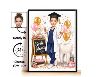 Custom Dental School Graduation Caricature from Photo, Smile Maker Cartoon Portrait, Dental School Graduation Gift for Her, Class of 2027