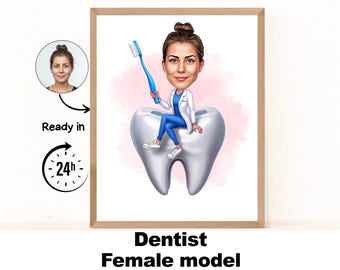 Dentist Female Cartoon Portrait, Dentist Gift,Custom Dentist Caricature ,Dentist Caricature from Photo,Gift for Dentist
