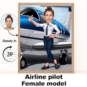 Cartoon Pilot Portrait, Pilot Caricature Gifts, Aviation Gifts, Airplane Airline Pilot Birthday Gift ideas for Women Men,Pilot Gifts for Men