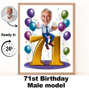 Benutzerdefiniertes 71. Mann-Karikaturporträt, 71. Geburtstagkarikatur, Geburtstagskarikatur, personalisiertes Geburtstagsgeschenk, Geburtstag des Mannes, 71. Karte