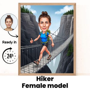 Cartoonportret wandelaar | Cadeau voor wandelaars | Aangepaste wandelkarikatuur | Karikatuur van wandelaar van foto | Cadeau voor wandelaar | Wandelkunst