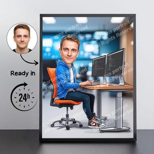 Software-Entwickler-Geschenk - Benutzerdefiniertes Karikaturporträt von Ihrem Foto / IT-Geschenk Bild 1