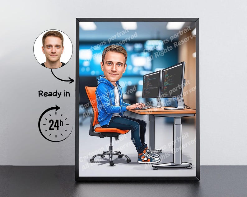Software-Entwickler-Geschenk - Benutzerdefiniertes Karikaturporträt von Ihrem Foto / IT-Geschenk Bild 1