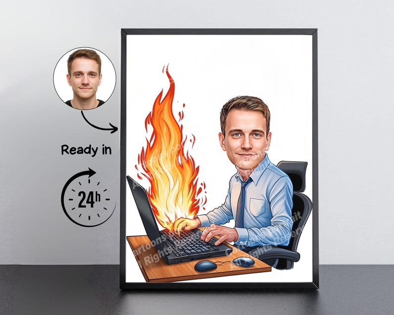 Cadeau softwareontwikkelaar: aangepast karikatuurportret van je foto/IT-cadeau afbeelding 1