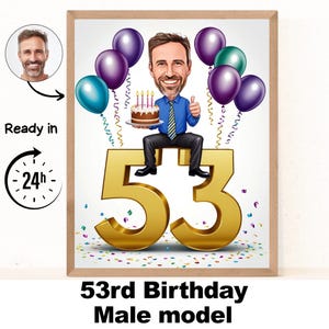 Aangepaste cartoon portret 53e man, karikatuur 53e verjaardag, cartoon verjaardag, gepersonaliseerd verjaardagscadeau, verjaardag man, 53e kaart
