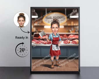 Butcher Gift – Custom Caricature Portrait From Your Photo / Butcher
