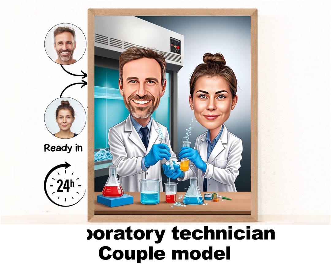 Laboratory Technician Couple Cartoon Portrait / Laboratory Technician ...