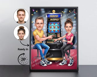 Slot Machine Player Gift – Custom Caricature Portrait From Your Photo / Slot machine player