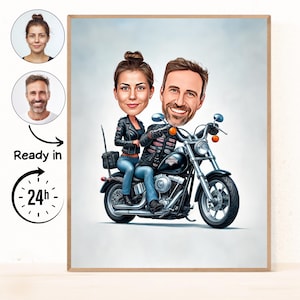 Personalized Motorcyclist Cartoon Portrait, Custom Cartoon Best Friends Gift, Motorbiker Couple Portrait, Funny Motorcyclist Couple Gift