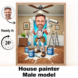 Ritratto di imbianchino personalizzato, regalo per imbianchino, caricatura divertente di imbianchino da foto, regalo per imbianchino