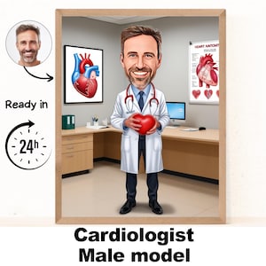Kardiologe männliches Cartoon-Porträt | Kardiologen Geschenk | Benutzerdefinierte Kardiologen Karikatur vom Foto | Lustige Kardiologen Cartoon