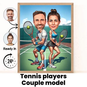 Custom Couple Tennis Player Cartoon Portrait, Tennis Caricature, Gift for Tennis Player, Tennis Cartoon, Custom Caricature from Photo,Tennis