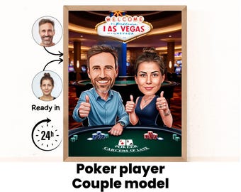 Custom poker cartoonportret, pokerkarikatuur, cadeau voor mannelijke pokerspeler, grappige pokergitaar, karikatuur van foto, gepersonaliseerd poker
