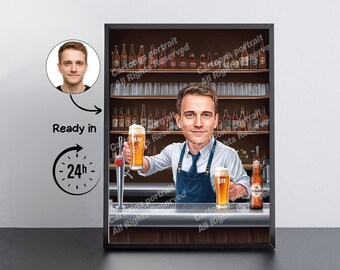 Bartender Gift – Custom Caricature Portrait From Your Photo / Bartender
