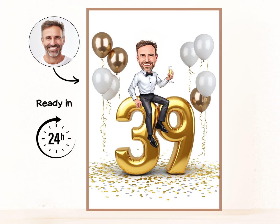 Custom Caricature for 39th Birthday, 39th Anniversary, Caricature ...