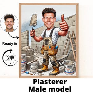 Geschenk für Stuckateur Bauarbeiter, personalisierte Karikatur Bauarbeiter, digitale Karikatur Zeichnung vom Foto, Stuckateur Geschenk