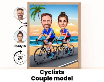 Gepersonaliseerde fietser cartoon portret, fietser bergportret, fietser cadeau, fietser karikatuur, aangepaste karikatuur, karikatuur van foto