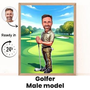Golfista Mężczyzna karykatura Portret / Golfista prezent / Golfista na zamówienie karykatura / Golfista karykatura ze zdjęcia / prezent dla Golfisty / Golfista portret /
