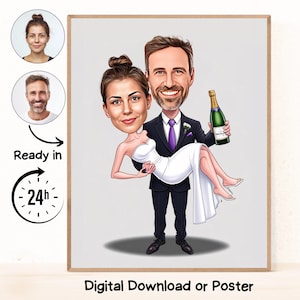Personalisierte Hochzeitspaare Cartoon Portrait, Hochzeitskarikatur, Hochzeitskarikatur, Hochzeitsgeschenk, Benutzerdefinierte Karikatur vom Foto, Paargeschenk