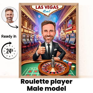 Benutzerdefinierte Roulette Spieler Cartoon Portrait, personalisierte Kartenspielkunst mit Ihrem Gesicht, digitaler Download für Spieler, lustiges Poker Karikaturgeschenk