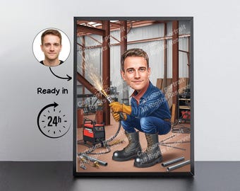Welder Gift – Custom Caricature Portrait From Your Photo / Welder