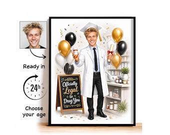 Custom Pharmacy Graduation Caricature from Photo, Officially Legal to Drug You Cartoon Portrait, Graduation Gift for Him