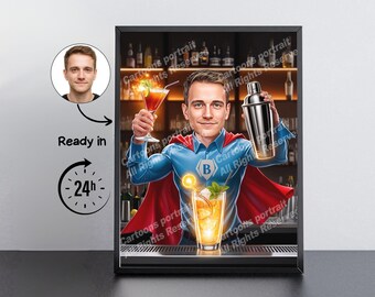 Bartender Gift – Custom Caricature Portrait From Your Photo / Bartender