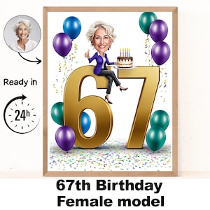 Benutzerdefinierte 67. Frau Cartoon Portrait, 67. Geburtstag Karikatur, Geburtstag Cartoon, personalisierte Geburtstagsgeschenk, Frau Geburtstag, 67.Karte