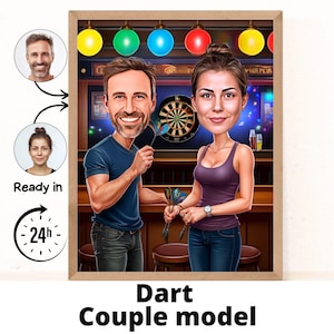 Personalised Darts Player Cartoon Portrait, Custom Darts Caricature Drawing, Funny Caricature, Gift for Friend, Drinker, Pub, Beer, Darts