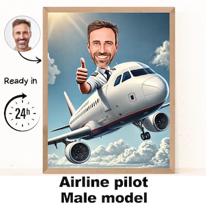 Cartoon Pilot Portrait, Pilot Caricature Gifts, Aviation Gifts, Airplane Airline Pilot Birthday Gift ideas for Women Men,Pilot Gifts for Men