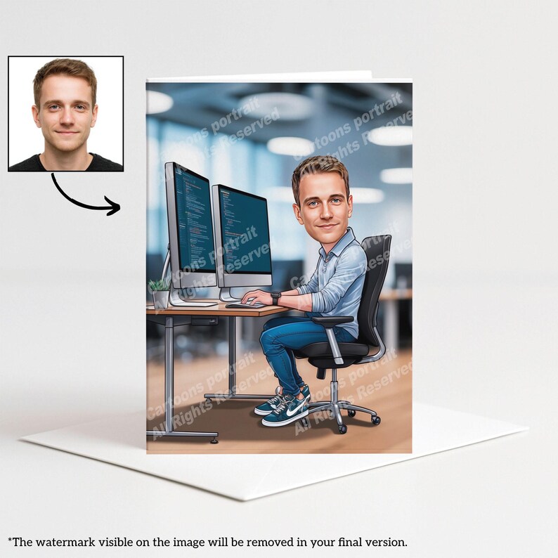 Present till mjukvaruutvecklare – Anpassat karikatyrporträtt från ditt foto / IT-present bild 5