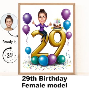 Benutzerdefinierte 29. Frau Cartoon Portrait, 29. Geburtstag Karikatur, Geburtstag Cartoon, personalisierte Geburtstagsgeschenk, Frau Geburtstag, 29.Karte