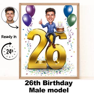 Benutzerdefinierte 26 Mann Cartoon Porträt, 26 Geburtstag Karikatur, Geburtstag Cartoon, personalisierte Geburtstagsgeschenk, Geburtstag des Mannes, 26 einzigartige Karte