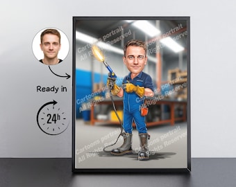 Welder Gift – Custom Caricature Portrait From Your Photo / Welder
