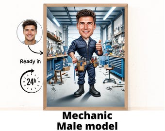 Personalised Caricature of a Male Mechanic, Mechanic Caricature, Custom Mechanic Gift, Mechanic Art, Automotive Gift, Digital Download