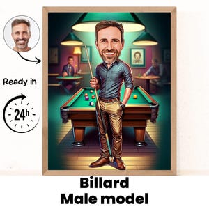Custom cartoon portrait Pool Player gift , Caricature Portrait From Photo, billiards player gift, Billiards, Billiards Player, Pool Player