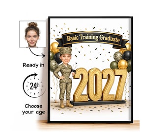 Custom Basic Training Graduation Caricature from Photo, Basic Training Graduate Cartoon Portrait, Graduation Gift for Her