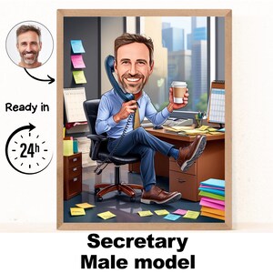 Regalo de secretaria para hombres, caricatura de secretaria masculina a partir de una foto, dibujo de secretaria personalizado, divertido retrato de caricatura de secretaria.