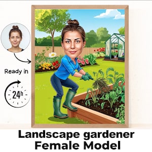 Retrato de caricatura de jardinero / Regalo de jardinero / Caricatura de jardinero personalizada / Caricatura de jardinero a partir de una foto / Regalo para jardinero / Arte de jardinero