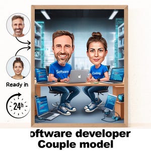 Developer cartoon Portrait | Developer software Gift | Custom Developer Caricature from Photo | Gift for Coder | Developer Cartoon