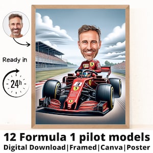 Benutzerdefinierte männliche Formel 1 Cartoon Portrait, F1-Fan Geschenk, Formel 1 Geschenk, Formel 1 Cartoon, benutzerdefinierte Karikatur vom Foto, max verstappen