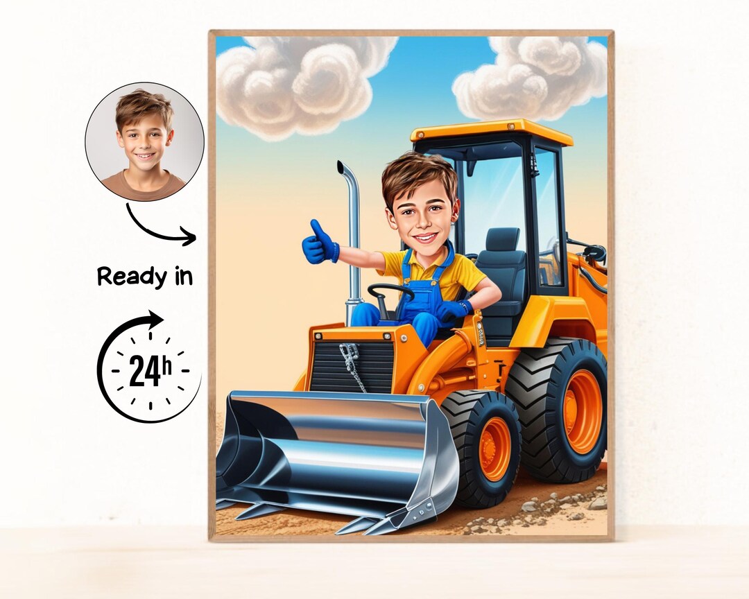 Backhoe Operator Gift - Custom Caricature From Photo, Backhoe Loader ...