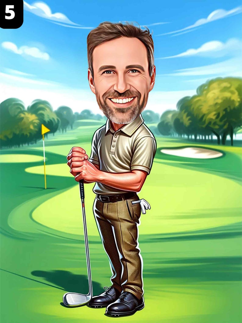 a caricature of a man holding a golf club